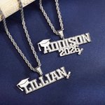 Personalized Bachelor Cap Men's Name Necklace with Year Graduation Keepsake Gift for Class of 2026 Graduates