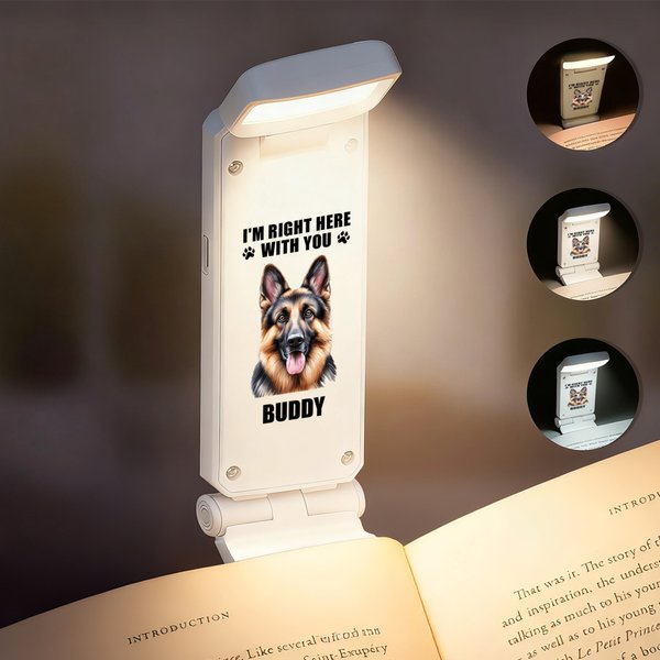 Personlig tegneserie kjæledyrfoto LED oppladbar lysklemme med navn Lesetilbehør Bursdagsgave til kjæledyrelskere Eiere Bokelskere Bokorm