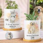 Personalised Watercolour Pet Photo Heart Succulent Planter Pot with Name and Bamboo Tray Home Decor Memorial Gift for Cat Dog Pet Owner