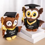 Personalized Cute Grad Cap and Bachelor's Gown Owl Plush Toy with Text and Year Souvenir Graduation Ceremony Gift for Graduates Classmates