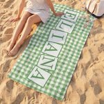 Serviette de plage surdimensionnée personnalisée avec nom et motif à carreaux multicolores Cadeau de famille et d'amis pour la piscine