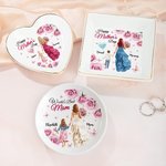 Personalised Warm Parent-Child Clipart Ceramic Jewellery Tray with Name and Text Mother's Day Birthday Gift for Mom Grandma