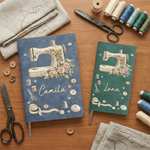 Personalized Vintage Sewing Machine Pattern Name A5 A6 PU Leather Notebook Daily Use Birthday Gift for Sewers Women