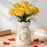 Personalized Watercolour Eucalyptus Heart Ring Ceramic Vase with Name Text Date Birthday Anniversary Wedding Gift for Couple Newlyweds