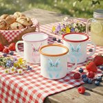Personalized Fresh Flower Wreath Bunny Ears 12oz Enamel Mug 11/15 oz Ceramic Mug with Name Easter Party Favor Gift for Kids and Families