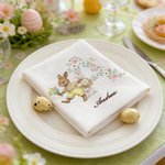 Tovagliolo pasquale personalizzato con nome e iniziale, coniglio vintage, 100% cotone, decorazione tavola - Regalo di Pasqua per famiglia