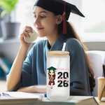 Personalized Class of 2026 Graduation Cartoon Character 20 oz Glass Cup with Name Birthday Graduation Gift for Graduates