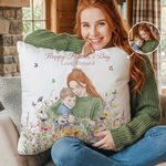 Personalised Watercolour Hand-Painted Style Photo Cushion Cover with Name Home Decor Mother's Day Gift for Woman