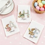 Personalized Vintage Watercolor Rabbit Floral Initial 100% Cotton Napkin with Name Table Decoration Easter Gift for Kids Family