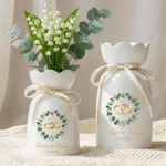 Personalized Watercolour Eucalyptus Heart Ring Ceramic Vase with Name Text Date Birthday Anniversary Wedding Gift for Couple Newlyweds