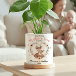 Personalized Floral Parent-Child Animal Ceramic Plant Pot with Bamboo Base Name and Year First Mother's Day Gift for Mom