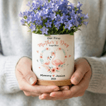 Personalized Floral Parent-Child Animal Ceramic Plant Pot with Bamboo Base Name and Year First Mother's Day Gift for Mom