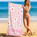 Personalised Daisy Multicolor Quick Dry Microfiber Beach Towel with Name Travel Birthday Gift for Family Friends