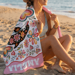 Gepersonaliseerd Oceaanwezens Patroon Oversized Snel Droog Strandlaken met Naam Strand Accessoires Verjaardagscadeau voor Vrienden Familie