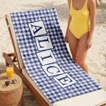 Serviette de plage surdimensionnée personnalisée avec nom et motif à carreaux multicolores Cadeau de famille et d'amis pour la piscine