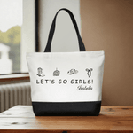 Henkilökohtainen Let's Go Girls Suuri kapasiteetti Kangaskassi nimi Päivittäinen käyttö Tytöt Matka Bachelorette Party lahja tyttö Morsiusneito