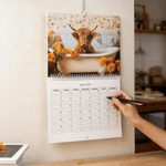 Personalized 1-4 Photos 2026 Floral Highland Cow Calendar with Text Anniversary Birthday Gift for Highland Cow Lovers