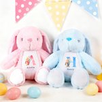 Personalisierte niedliche Aquarell Cartoon Kaninchen Blume Ostern Hase Plüsch Plüschtier Spielzeug mit Initial Name und Datum Ostern Geburtstag Geschenk für Kinder