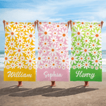 Personalised Daisy Multicolor Quick Dry Microfiber Beach Towel with Name Travel Birthday Gift for Family Friends