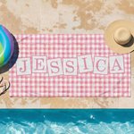 Serviette de plage surdimensionnée personnalisée avec nom et motif à carreaux multicolores Cadeau de famille et d'amis pour la piscine