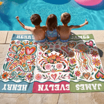 Gepersonaliseerd Oceaanwezens Patroon Oversized Snel Droog Strandlaken met Naam Strand Accessoires Verjaardagscadeau voor Vrienden Familie