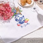 Personalized Cute Rabbit Blue and White Porcelain Pattern Easter Egg Tea Towel with Text Daily Use Easter Gift for Family Friends