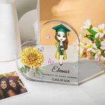 Personalizada Nacimiento Flor Cartoon Personaje Corazón en forma de placa de acrílico con nombre Escritorio Decoración Graduación Cumpleaños Regalo para graduados