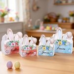 Gepersonaliseerde schattige bloem konijnen oren geschenkdoos met handvat en naam Paasfeest geschenk voor kinderen