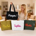 Personlig mångfärgad stor kapacitet Corduroy Tote Bag med slingrande namn Resa väsentlig födelsedagspresent för kvinnor