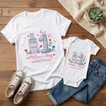 Personlig blomma hjärta söt djur mamma baby 100% bomull T-shirt Baby Bodysuit Matchande outfit med namn 1: a Mors dag present till baby mamma