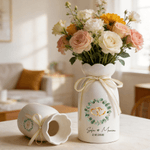 Personalized Watercolour Eucalyptus Heart Ring Ceramic Vase with Name Text Date Birthday Anniversary Wedding Gift for Couple Newlyweds