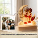 Personalized Cartoon Character Moon Heart Acrylic LED Night Light with Name and Wooden Base Room Decor Birthday Gift for Kid Grandma