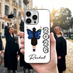 Personalisierte Geburt Blume Schmetterling Telefon Fall für iPhone mit Namen und Jahr Graduierung Geburtstag Geschenk für Frauen Absolventen