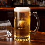 Personalisierte Krone Abzeichen Muster Initial Bierglas mit Griff und Name Ruhestand Geburtstag Jahrestag Geschenk für Papa Opa Freund