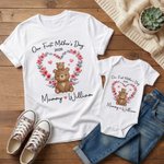 Personlig Söta Djur Hjärtkrans 100% Bomull Baby Bodysuit T-shirt Matchande Outfit med Namn Första Mors Dag Present för Nyfödd Ny Mamma