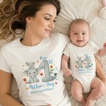 Personlig blomma hjärta söt djur mamma baby 100% bomull T-shirt Baby Bodysuit Matchande outfit med namn 1: a Mors dag present till baby mamma
