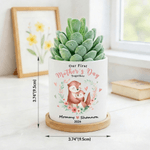 Personalized Floral Parent-Child Animal Ceramic Plant Pot with Bamboo Base Name and Year First Mother's Day Gift for Mom
