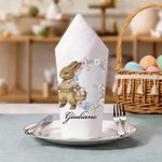Tovagliolo pasquale personalizzato con nome e iniziale, coniglio vintage, 100% cotone, decorazione tavola - Regalo di Pasqua per famiglia