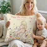 Personalised Watercolour Hand-Painted Style Photo Cushion Cover with Name Home Decor Mother's Day Gift for Woman