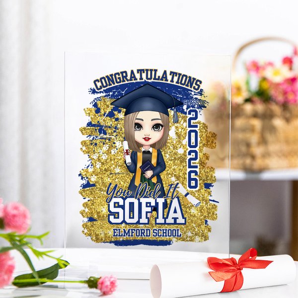 Personalized Congratulations You Did It Cartoon Character Acrylic Plaque with Name and Year School Graduation Keepsake Birthday Gift for Graduates