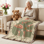 Personalized Hand Birth Flower Soft Tassel Throw Blanket with Name Home Decor Mother's Day Birthday Gift for Mom Grandma