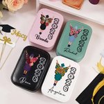 Personalisierte Geburt Blume Schmetterling Graduate Leder Schmuckkästchen mit LED Drei-Farben-Spiegel einstellbar Gratulation Graduation Geschenk für Frauen