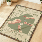 Personalized Hand Birth Flower Soft Tassel Throw Blanket with Name Home Decor Mother's Day Birthday Gift for Mom Grandma