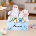 Gepersonaliseerde schattige bloem konijnen oren geschenkdoos met handvat en naam Paasfeest geschenk voor kinderen