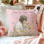 Personalised Watercolour Hand-Painted Style Photo Cushion Cover with Name Home Decor Mother's Day Gift for Woman
