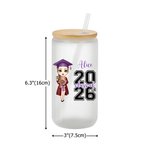 Personalized Class of 2026 Graduation Cartoon Character 20 oz Glass Cup with Name Birthday Graduation Gift for Graduates