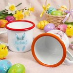 Personalized Fresh Flower Wreath Bunny Ears 12oz Enamel Mug 11/15 oz Ceramic Mug with Name Easter Party Favor Gift for Kids and Families