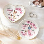 Personalised Warm Parent-Child Clipart Ceramic Jewellery Tray with Name and Text Mother's Day Birthday Gift for Mom Grandma