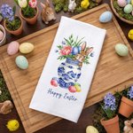 Personalized Cute Rabbit Blue and White Porcelain Pattern Easter Egg Tea Towel with Text Daily Use Easter Gift for Family Friends