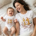 Personlig blomma hjärta söt djur mamma baby 100% bomull T-shirt Baby Bodysuit Matchande outfit med namn 1: a Mors dag present till baby mamma